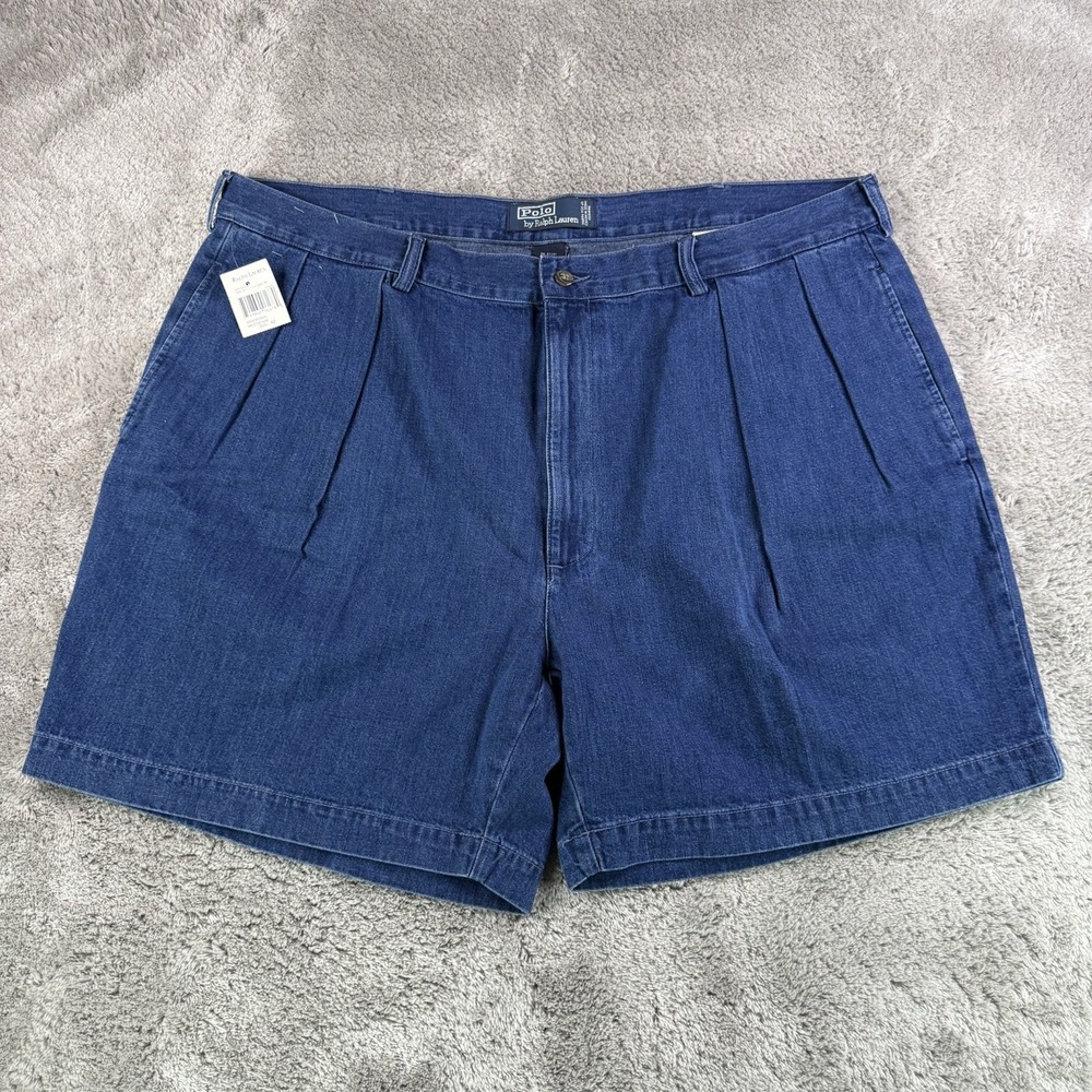 Polo Ralph Lauren Vintage Denim Shorts Mens 42 Blue Pleated US Cotton 90s - NWT
